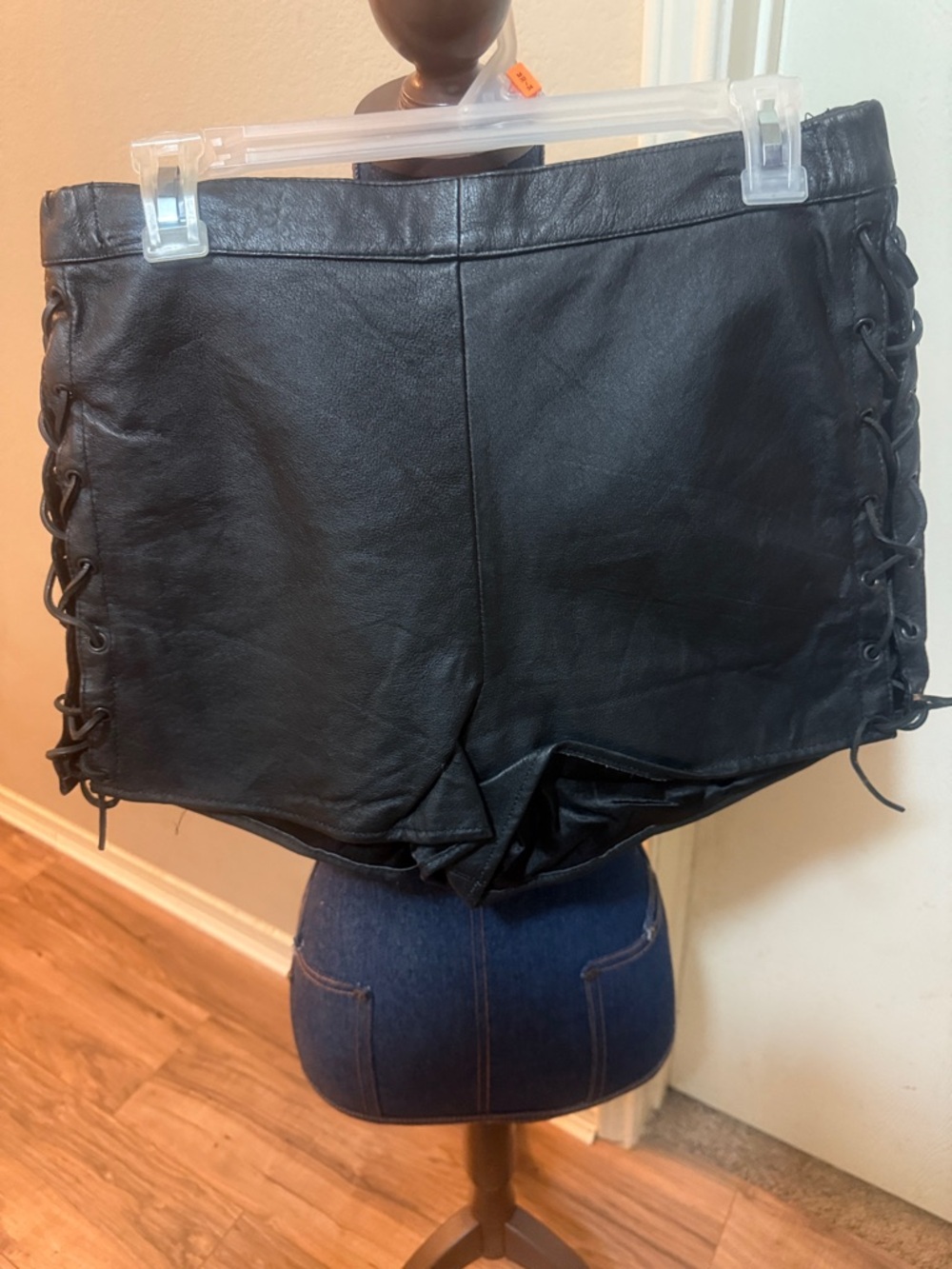 High-Waist Black USA Bikers Dream Apparel Leather Lace-Up Side Shorts